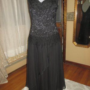 Vintage Jessica McClintock Black Formal Dress/Black/Lace and Chiffon/EUC